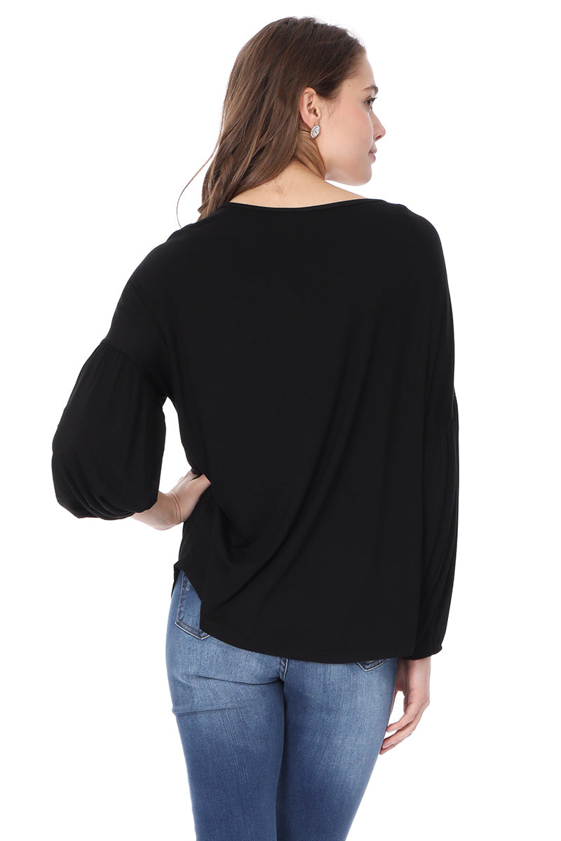 GRETA BUBBLE SLEEVE TOP (BLACK)-VT2623