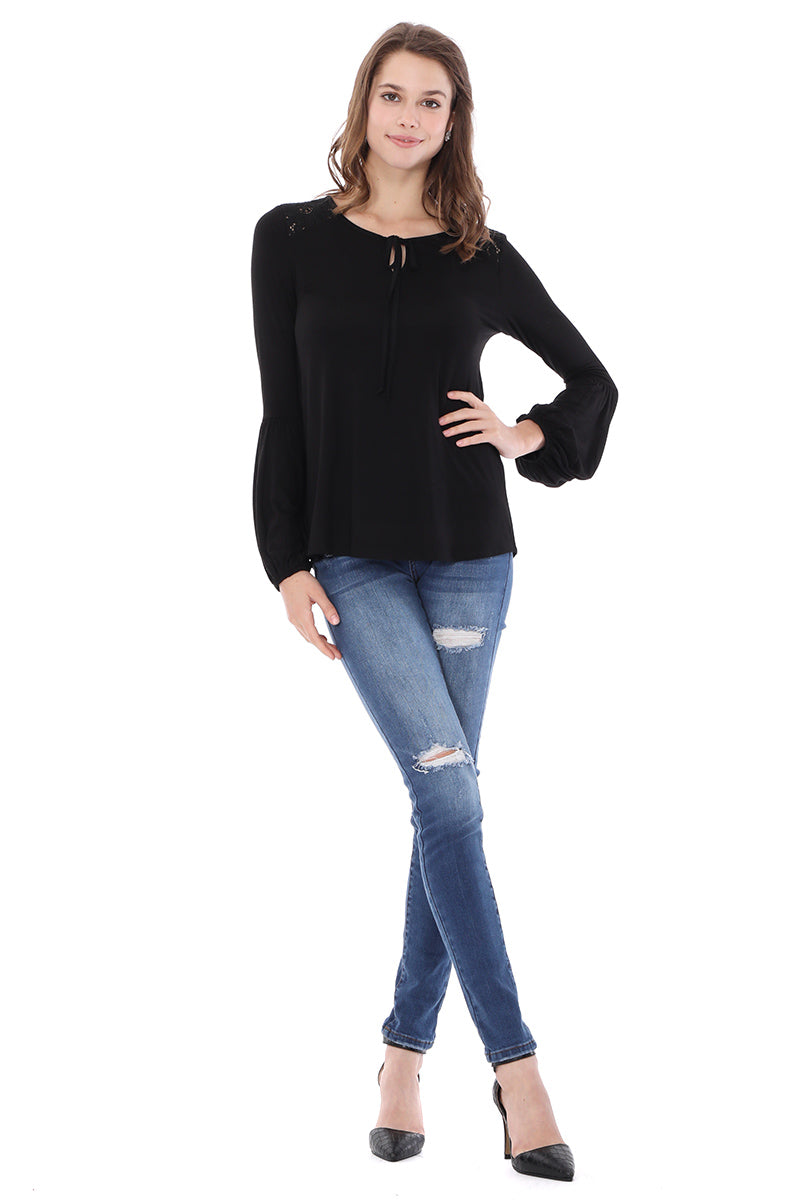 ELSIE FRONT TIE TOP (BLACK)-VT2632