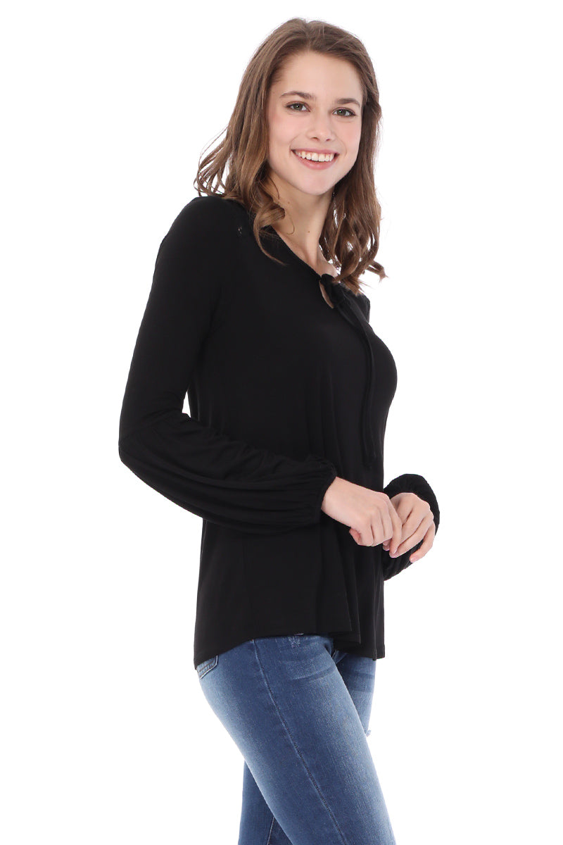 ELSIE FRONT TIE TOP (BLACK)-VT2632