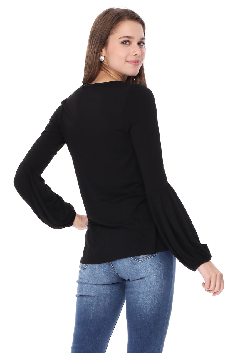 ELSIE FRONT TIE TOP (BLACK)-VT2632