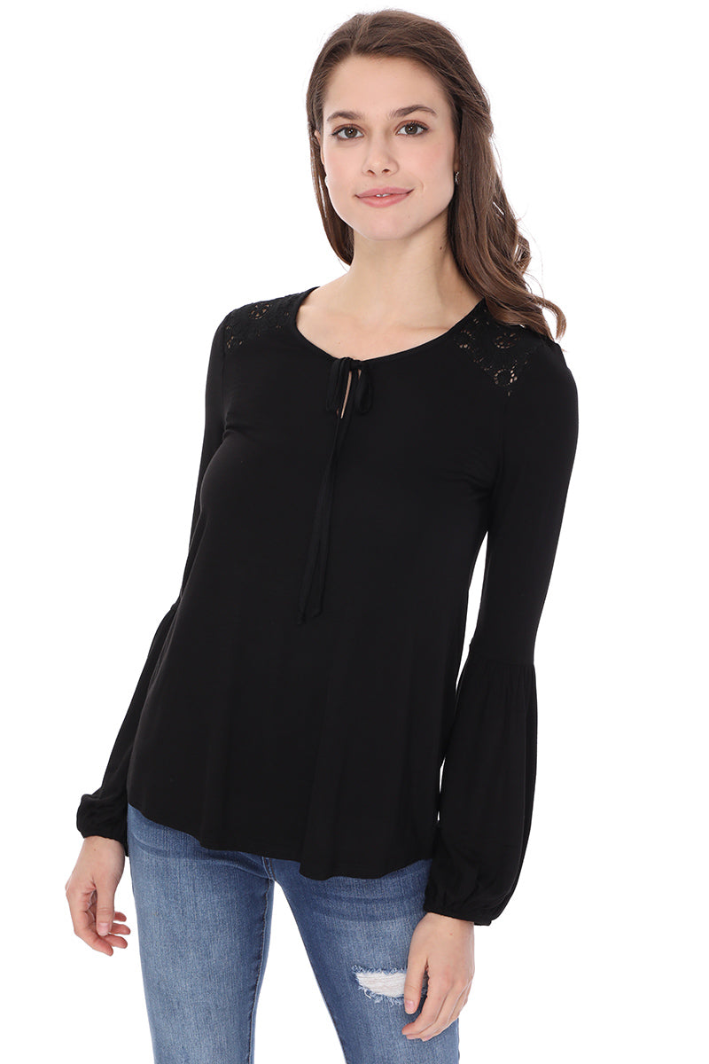 ELSIE FRONT TIE TOP (BLACK)-VT2632