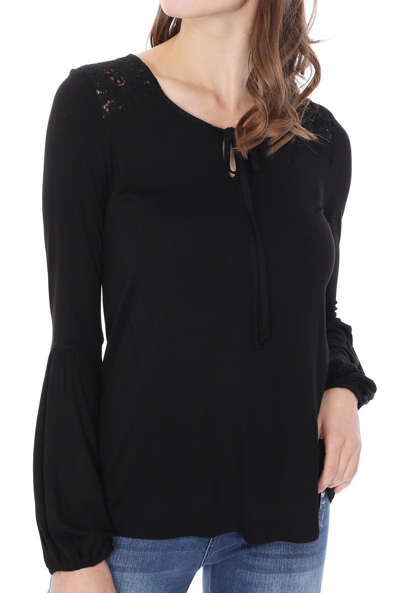 ELSIE FRONT TIE TOP (BLACK)-VT2632