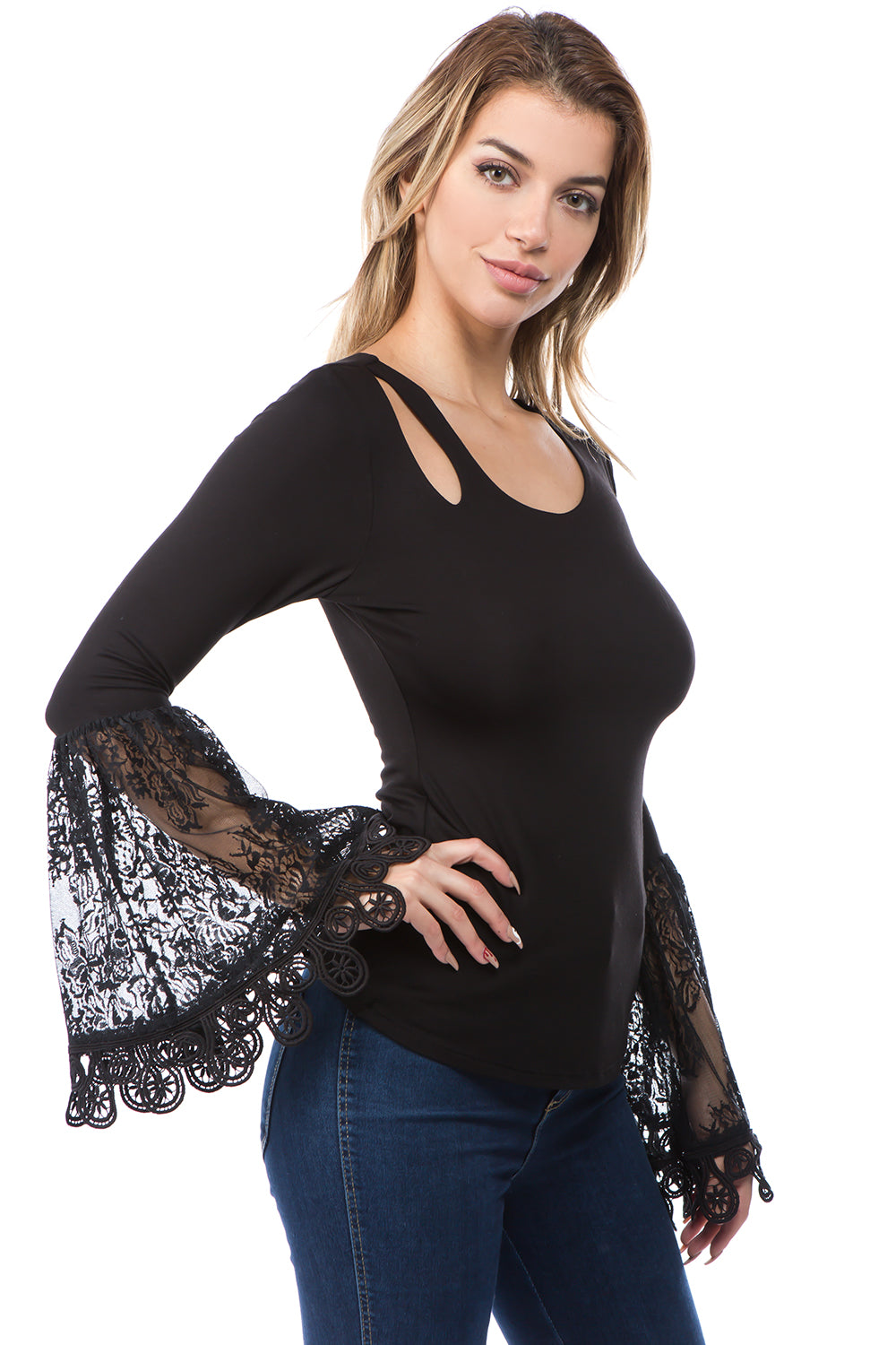 SOPHIA BELL SLEEVE TOP (BLACK)-VT2641
