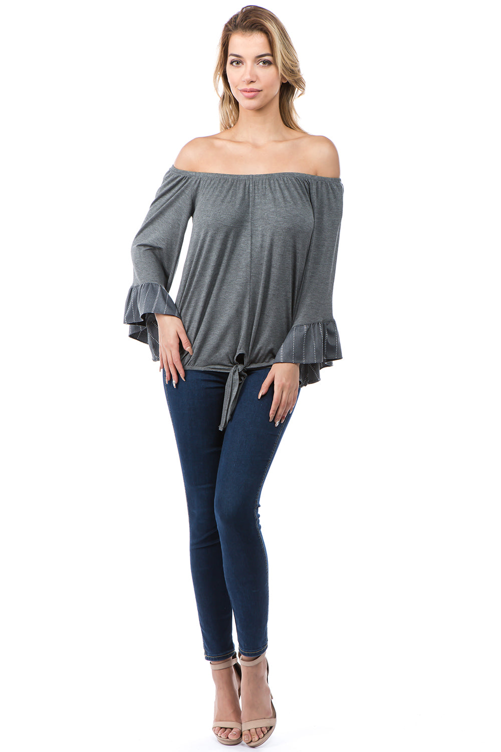 HANNAH FRONT TIE TOP (HEATHER GREY)-VT2642