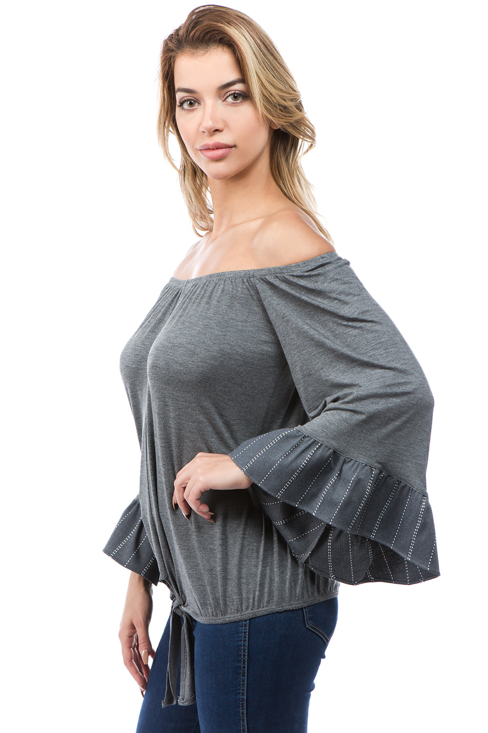 HANNAH FRONT TIE TOP (HEATHER GREY)-VT2642