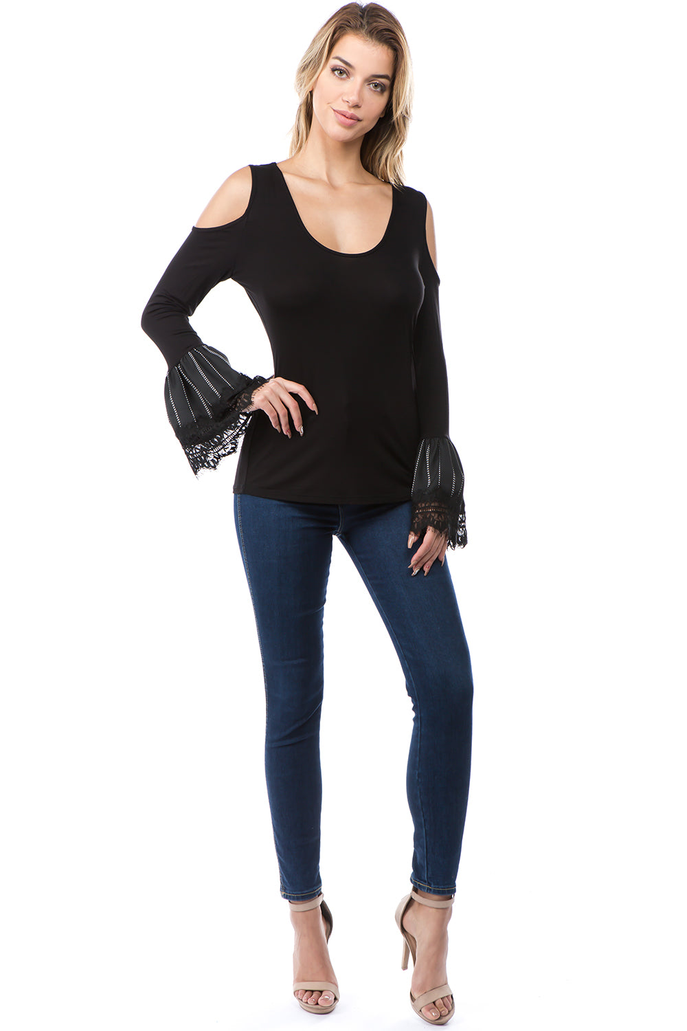 HANNAH OPEN SHOULDER TOP (BLACK)-VT2643