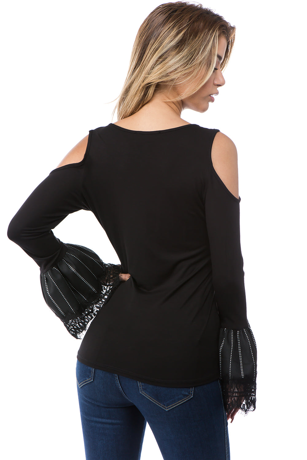 HANNAH OPEN SHOULDER TOP (BLACK)-VT2643