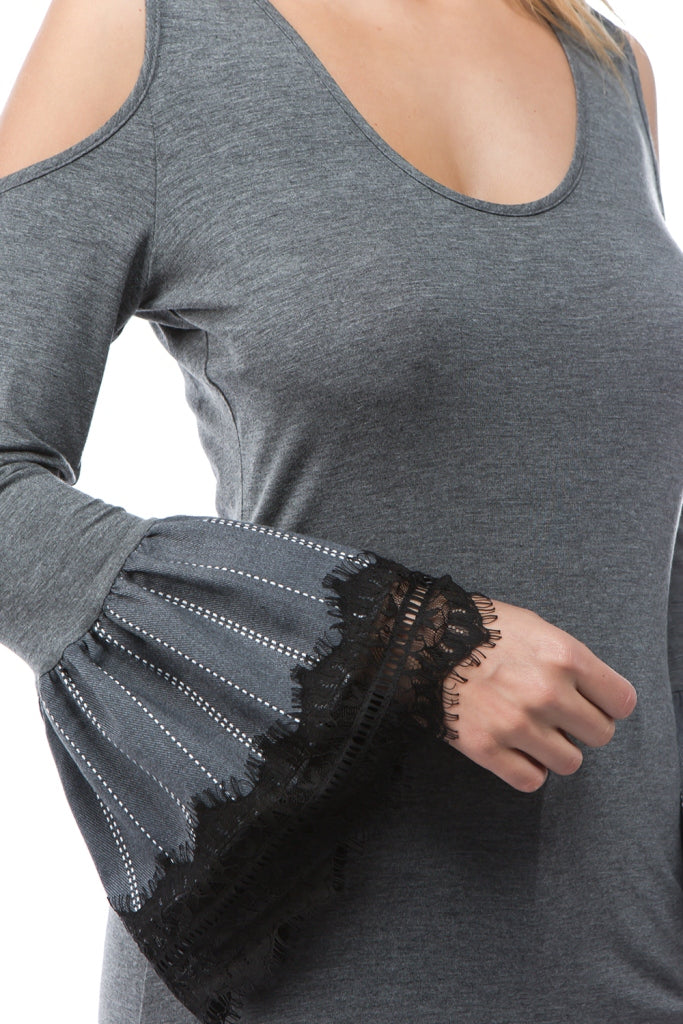 HANNAH OPEN SHOULDER TOP (HEATHER GREY)-VT2643