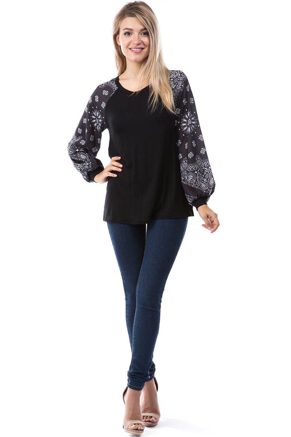 GINA ROUND NECK TOP (BLACK/BLACK BANDANA)- VT2645
