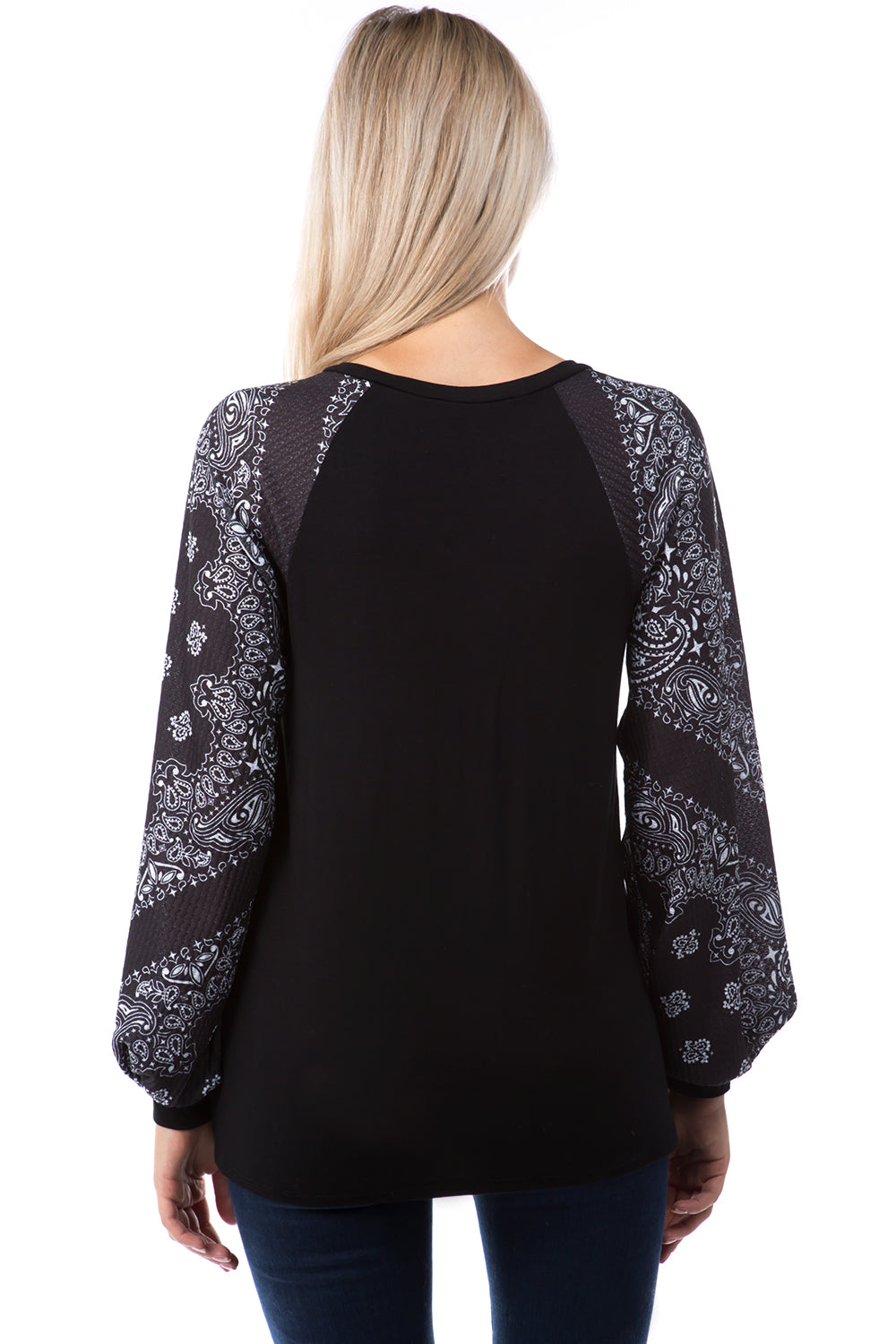 GINA ROUND NECK TOP (BLACK/BLACK BANDANA)- VT2645