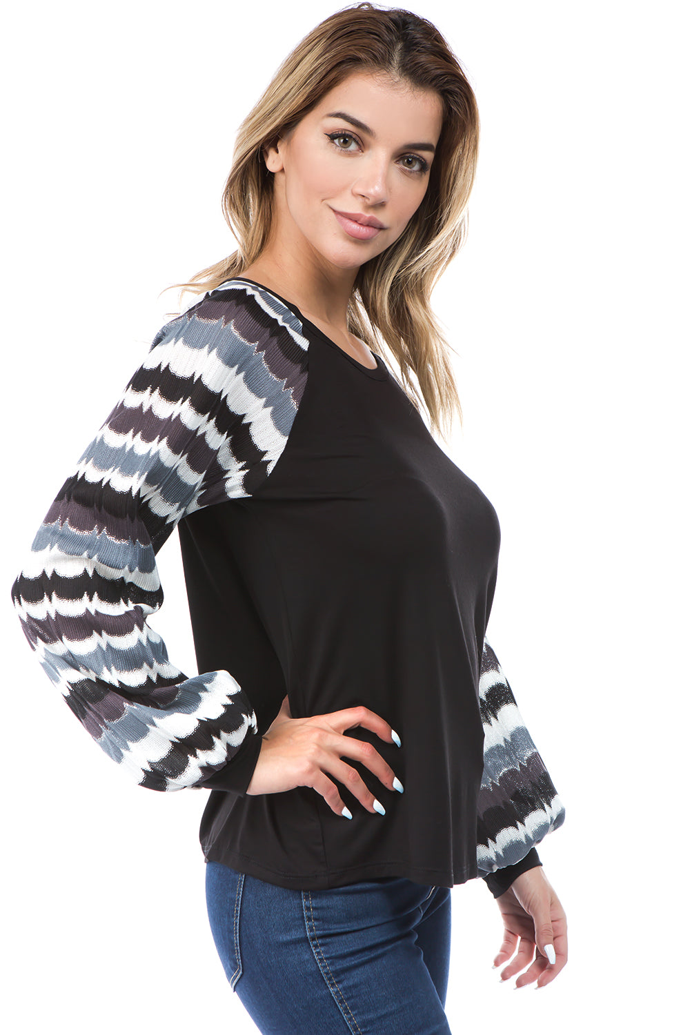 GINA ROUND NECK TOP (BLACK)- VT2645