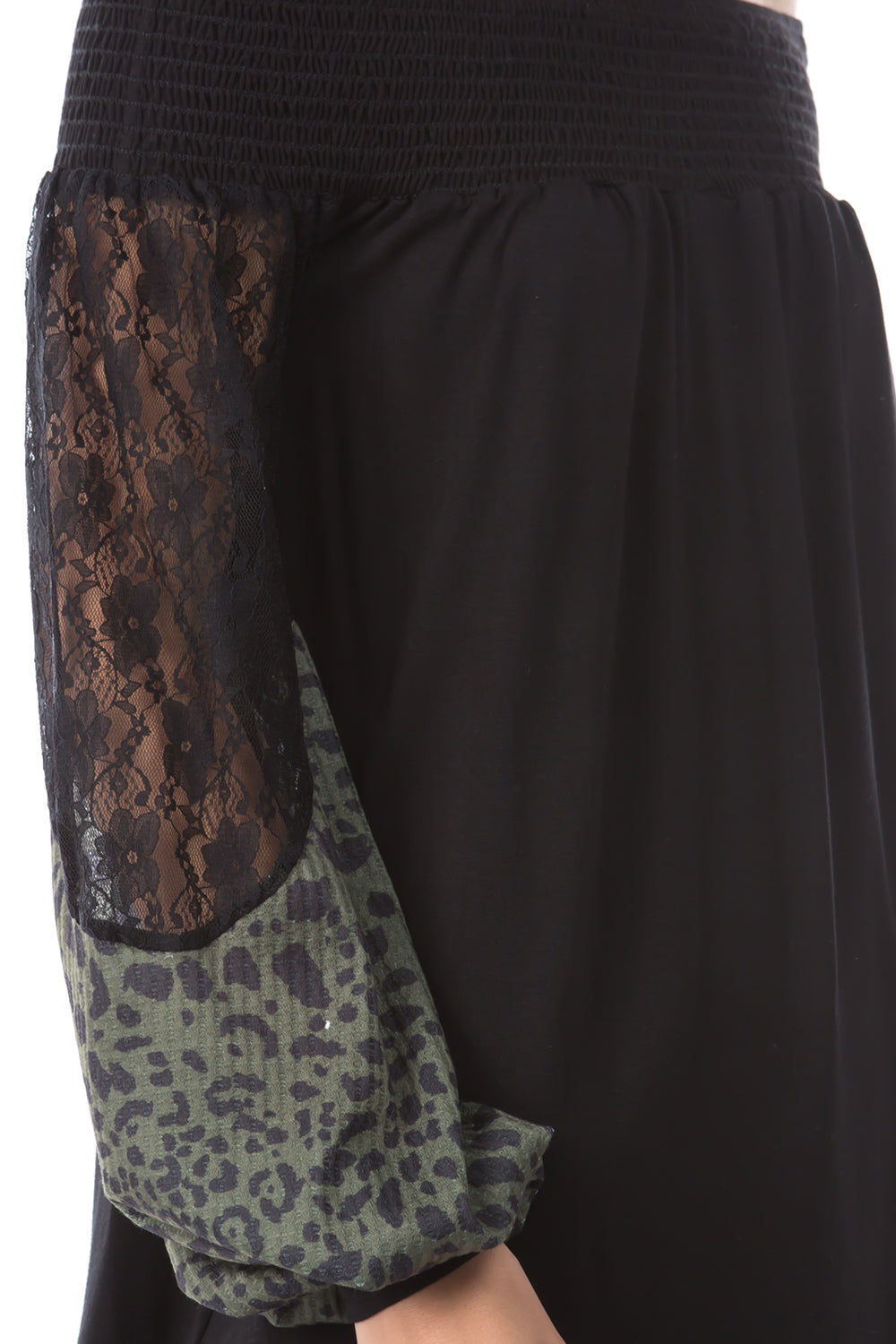 GINA OFF SHOULDER TOP (BLACK/LEOPARD OLIVE)- VT2646