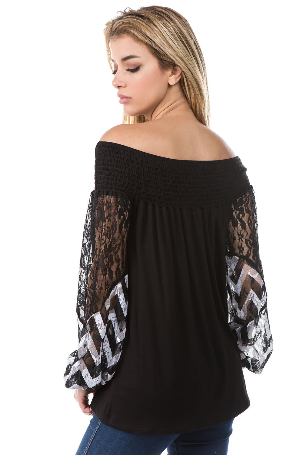 CHEVRON OFF SHOULDER TOP (BLACK / BLACK CHEVRON)- VT2646