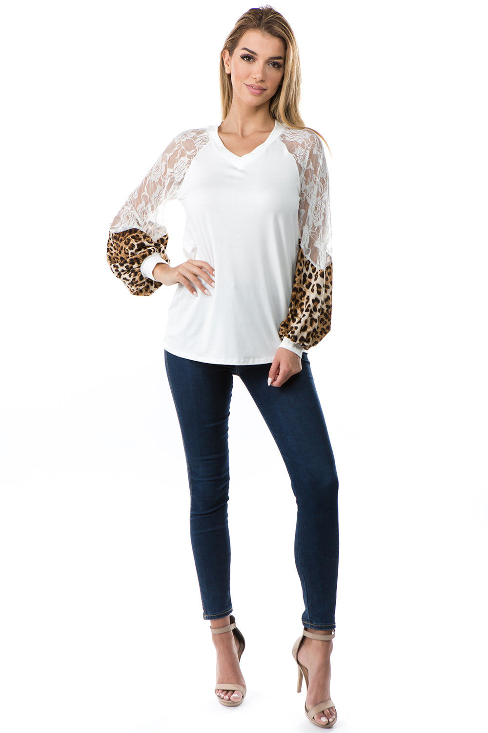 GINA V NECK TOP (IVORY)- VT2647A