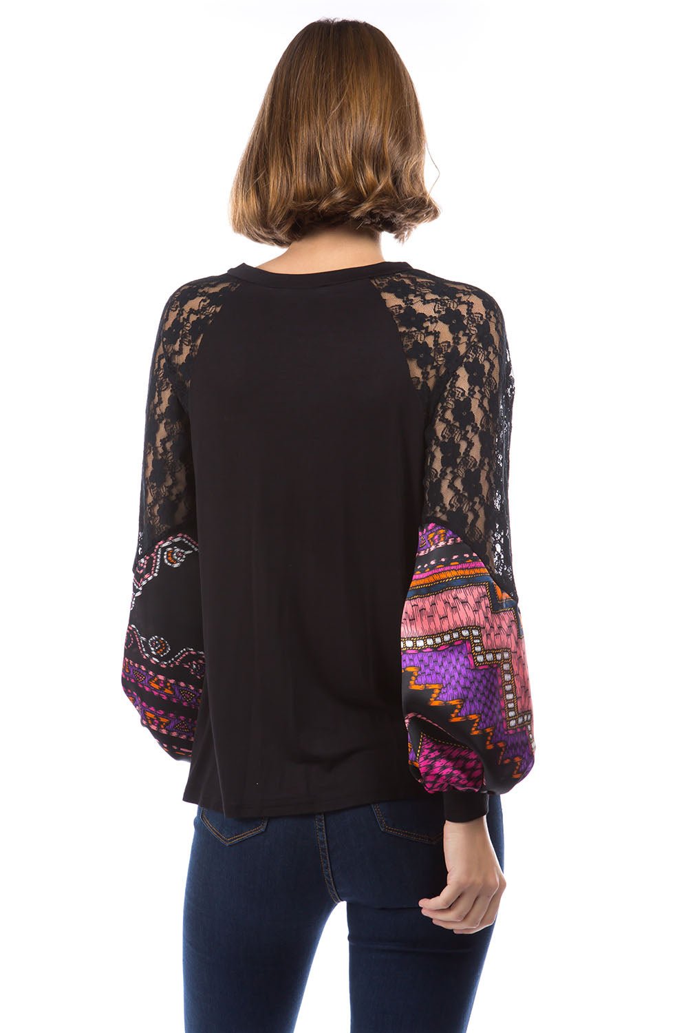 GINA V NECK TOP (BLACK/PURPLE SATIN)- VT2647