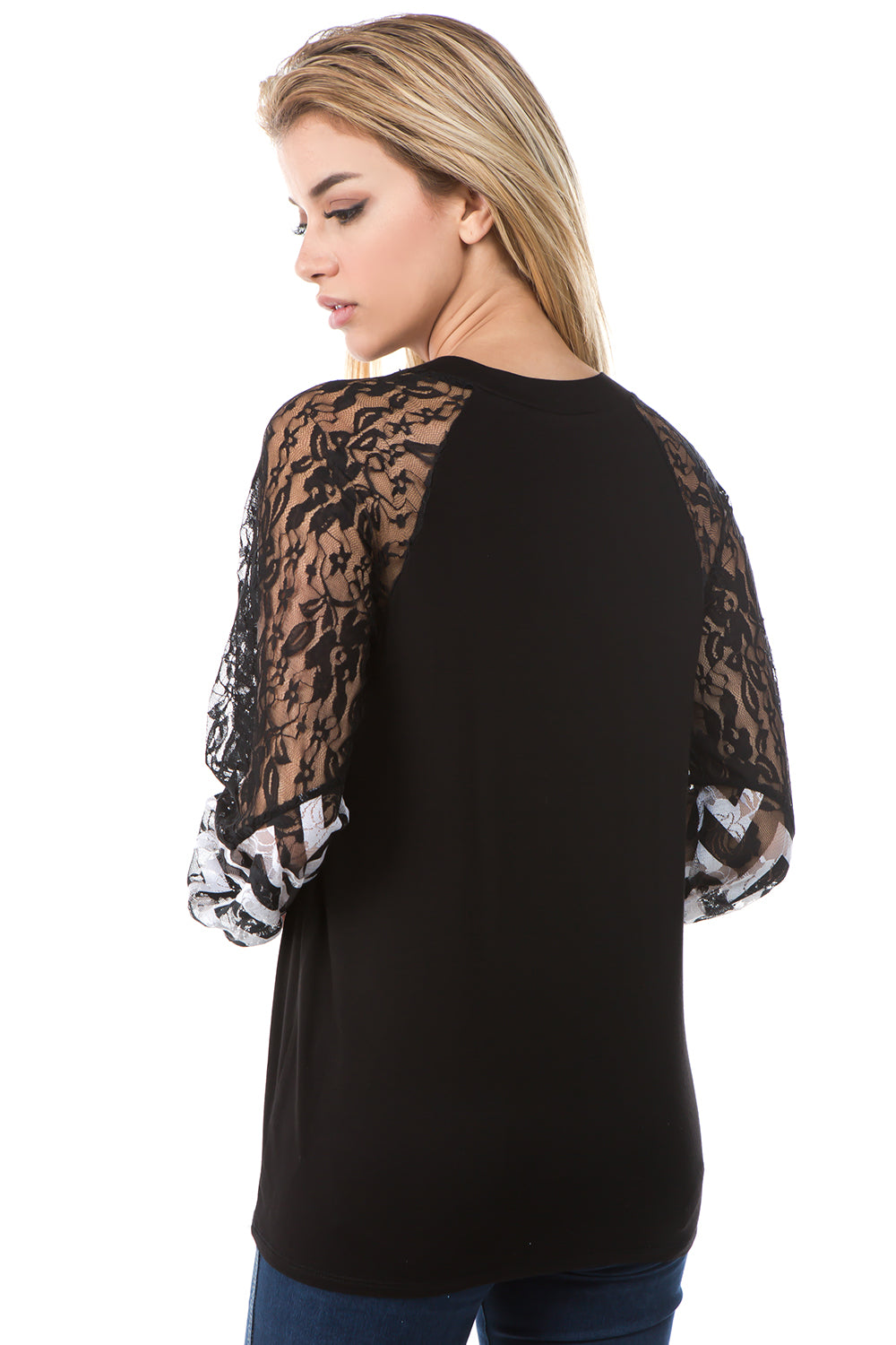 CHEVRON V NECK TOP (BLACK)- VT2647