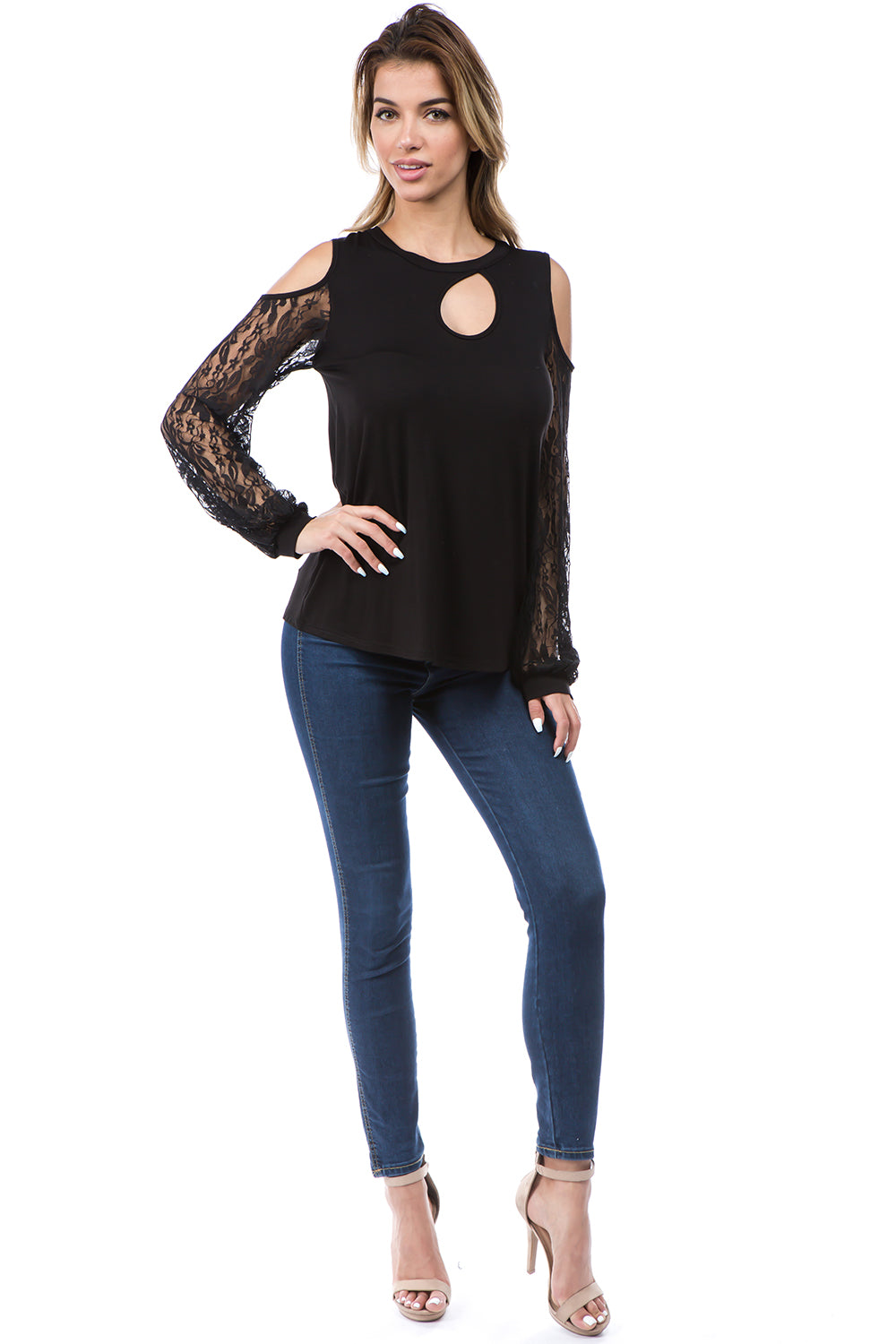 GINA COLD SHOULDER TOP (BLACK)- VT2648