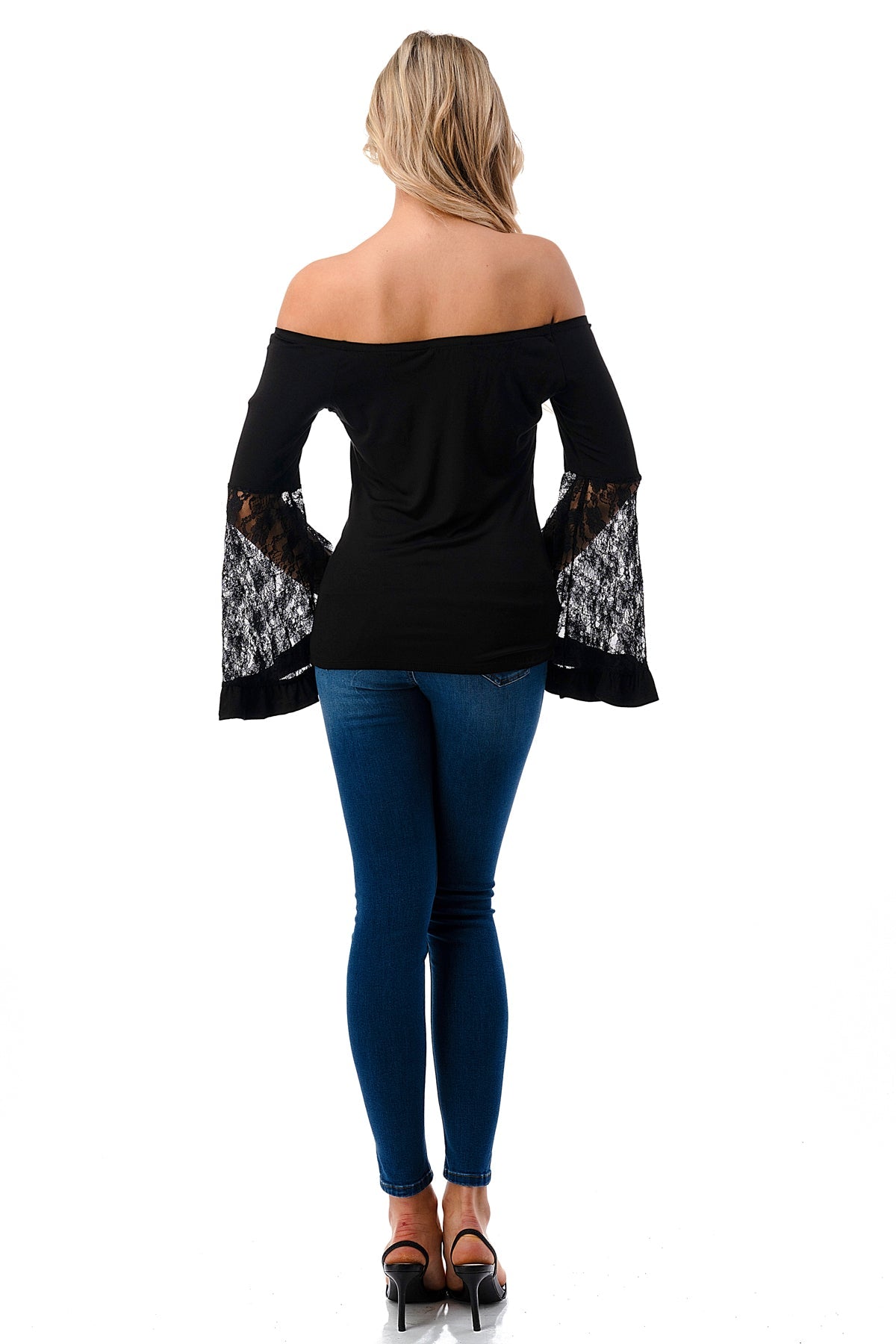 LENA BELL SLEEVE TOP (BLACK / BLACK LACE)- VT2650