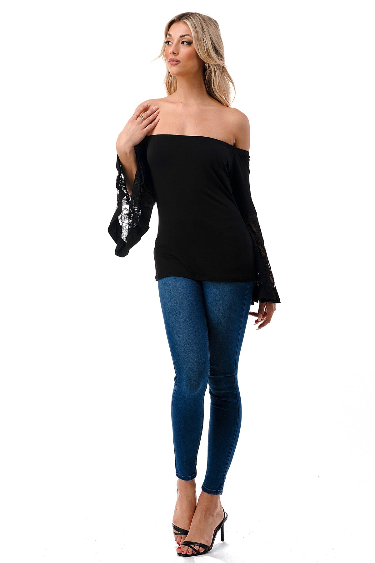 LENA BELL SLEEVE TOP (BLACK / BLACK LACE)- VT2650