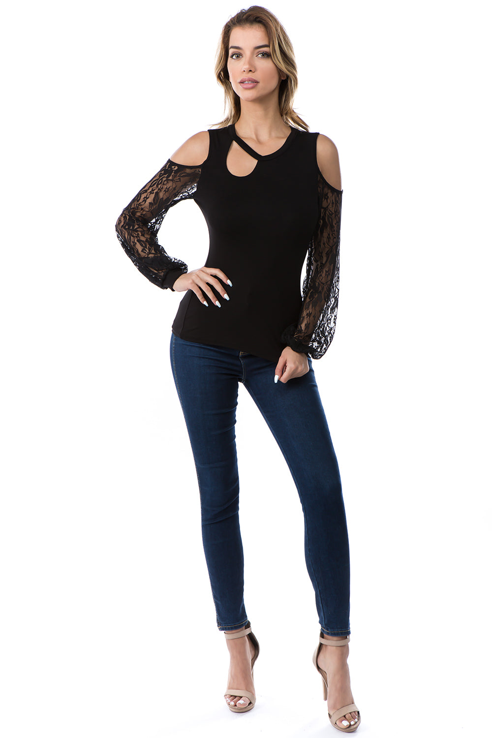 KATE OPEN SHOULDER TOP (BLACK)- VT2654