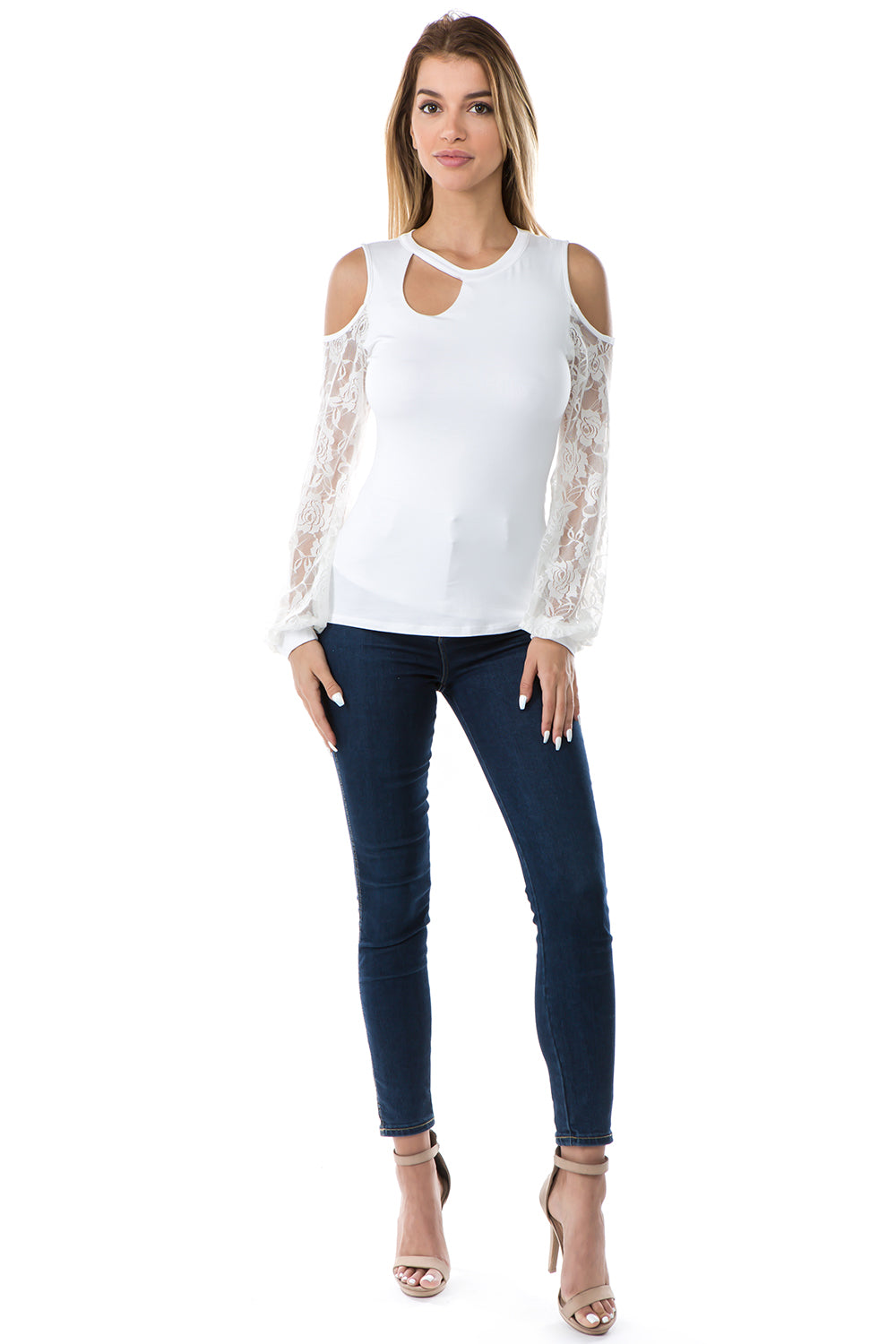 KATE OPEN SHOULDER TOP (IVORY)- VT2654
