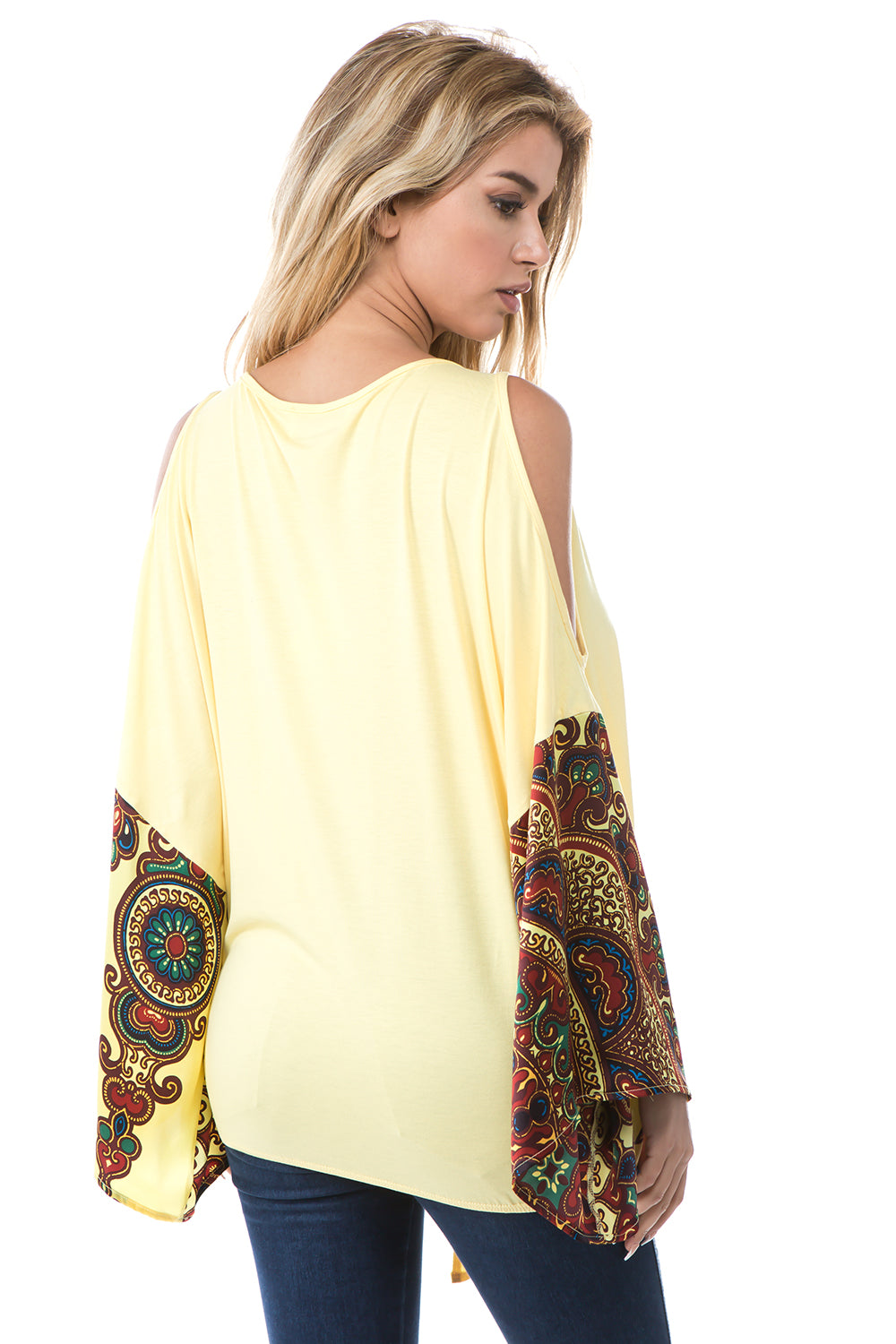 AVELINE COLD SHOULDER BLOUSON TOP (YELLOW)-VT2656
