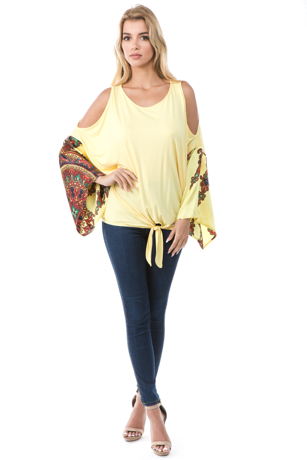 AVELINE COLD SHOULDER BLOUSON TOP (YELLOW)-VT2656