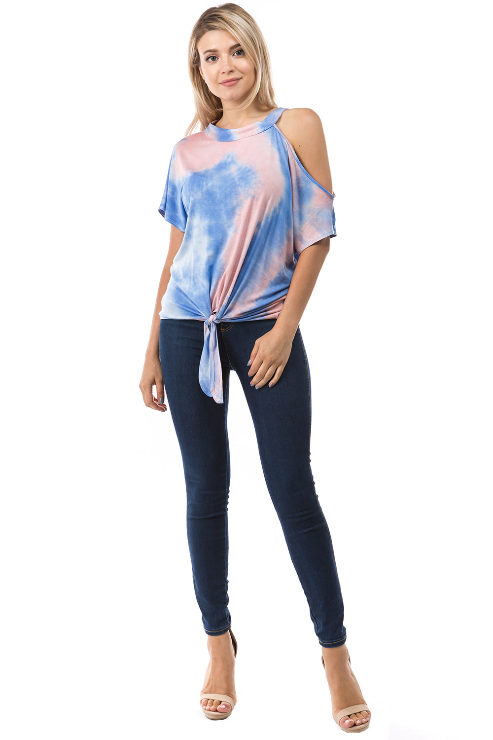 CALLA FRONT TIE TOP (PEACH BLUE TIE DYE)- VT2668T