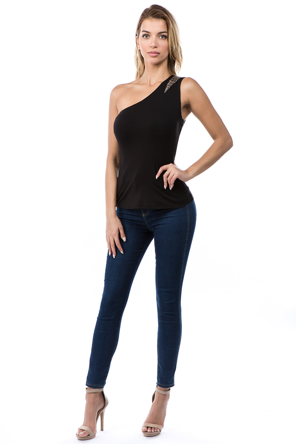 ELLA ASYMMETRICAL TOP (BLACK/SILVER)-VT2676