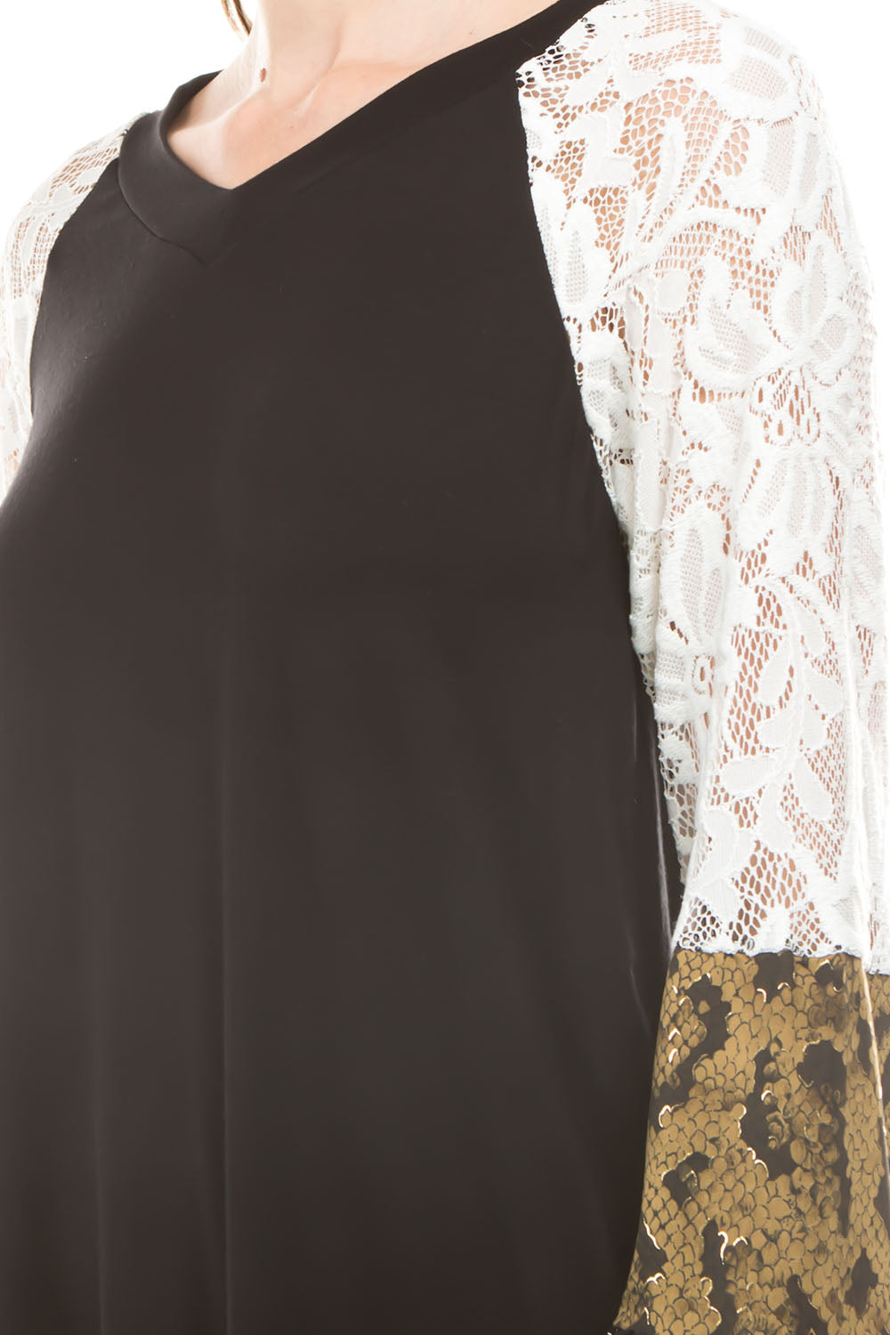 BIANCA RUFFLE SLEEVE TOP (BLACK/IVORY/SNAKE)- VT2689