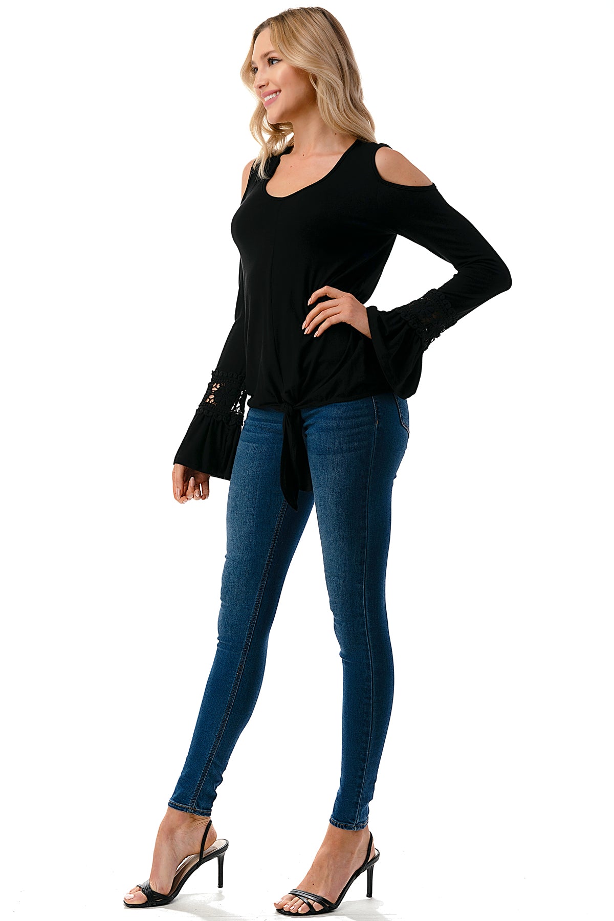 AGNES OPEN SHOULDER TOP (BLACK/SOLID BLACK)- VT2692