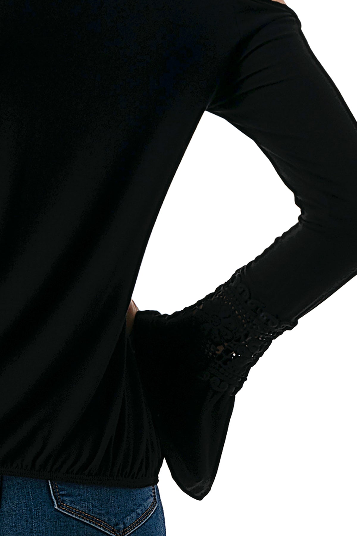 AGNES OPEN SHOULDER TOP (BLACK/SOLID BLACK)- VT2692