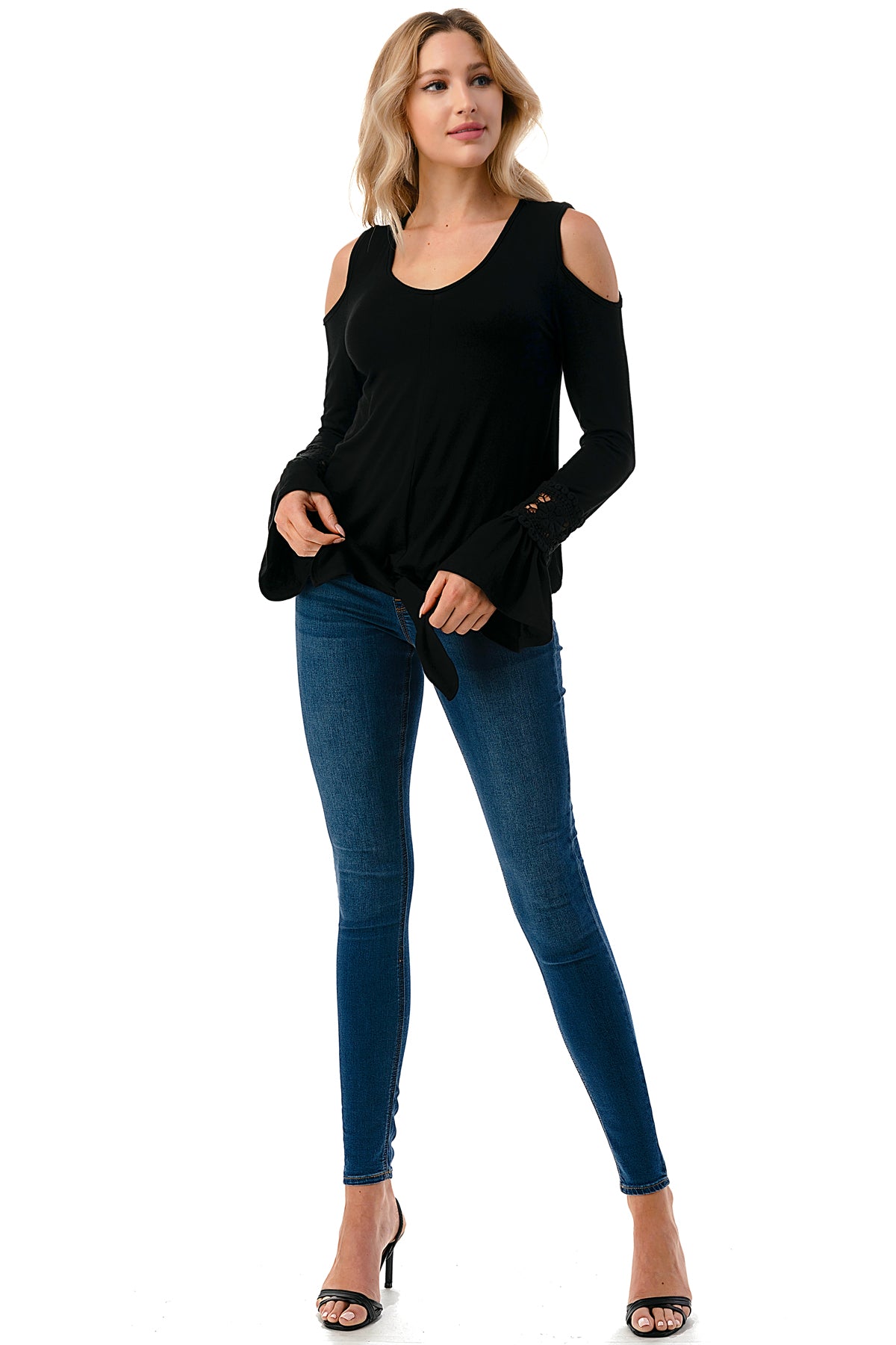 AGNES OPEN SHOULDER TOP (BLACK/SOLID BLACK)- VT2692