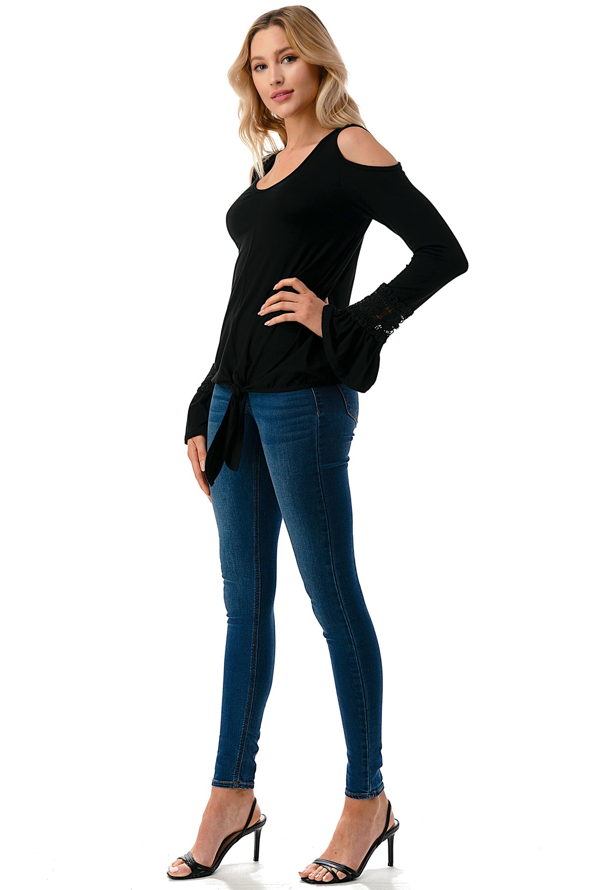 AGNES OPEN SHOULDER TOP (BLACK/SOLID BLACK)- VT2692