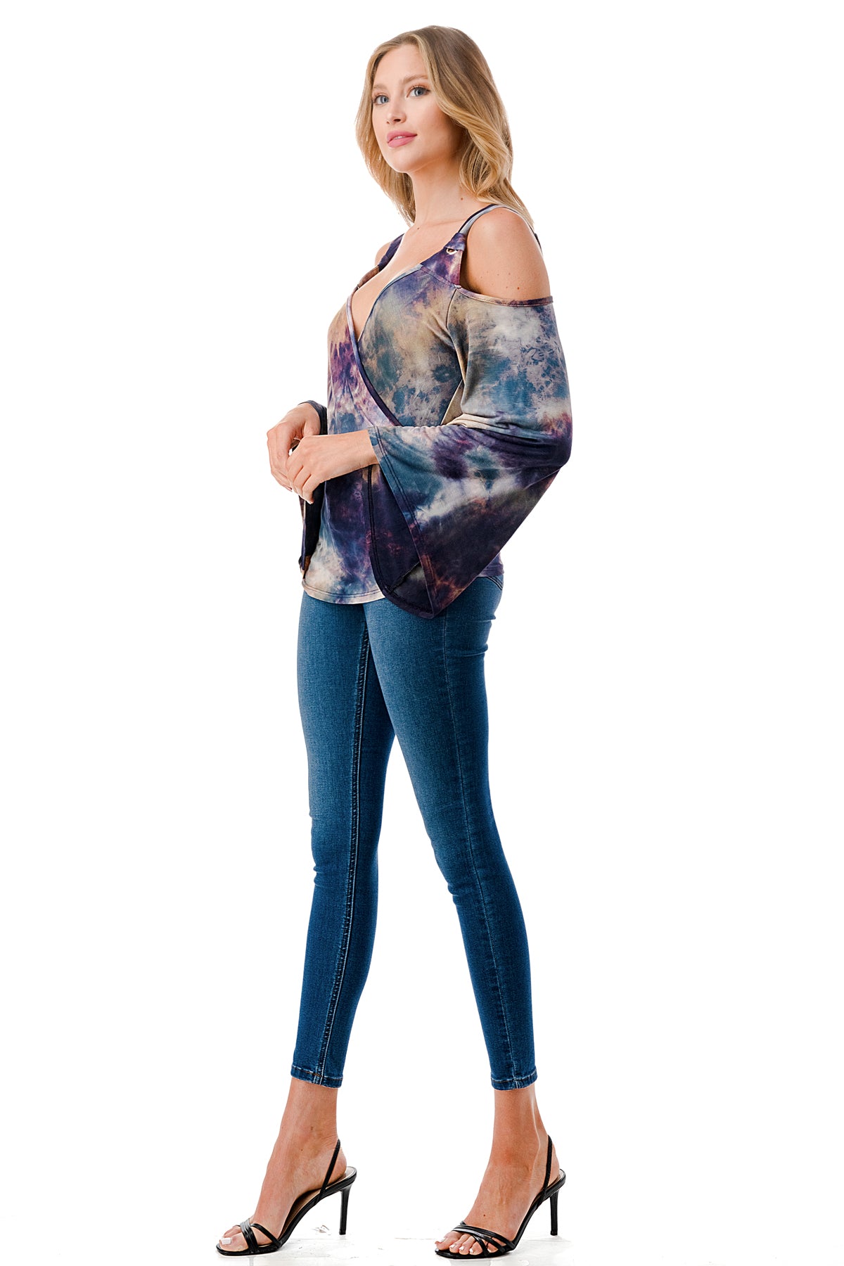 ALESSIA WRAP TOP (TAUPE TEAL TIE DYE)- VT2725