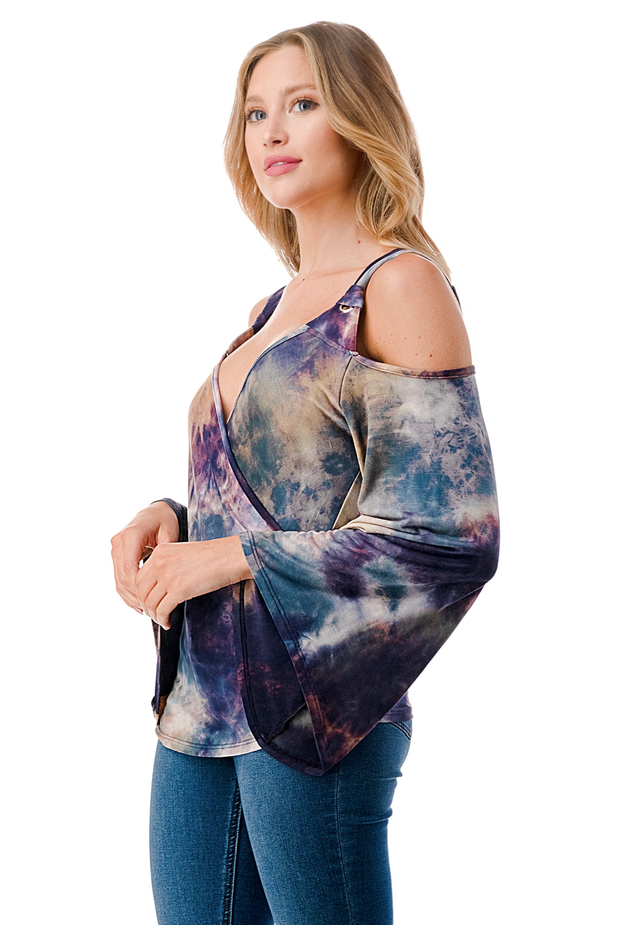 ALESSIA WRAP TOP (TAUPE TEAL TIE DYE)- VT2725