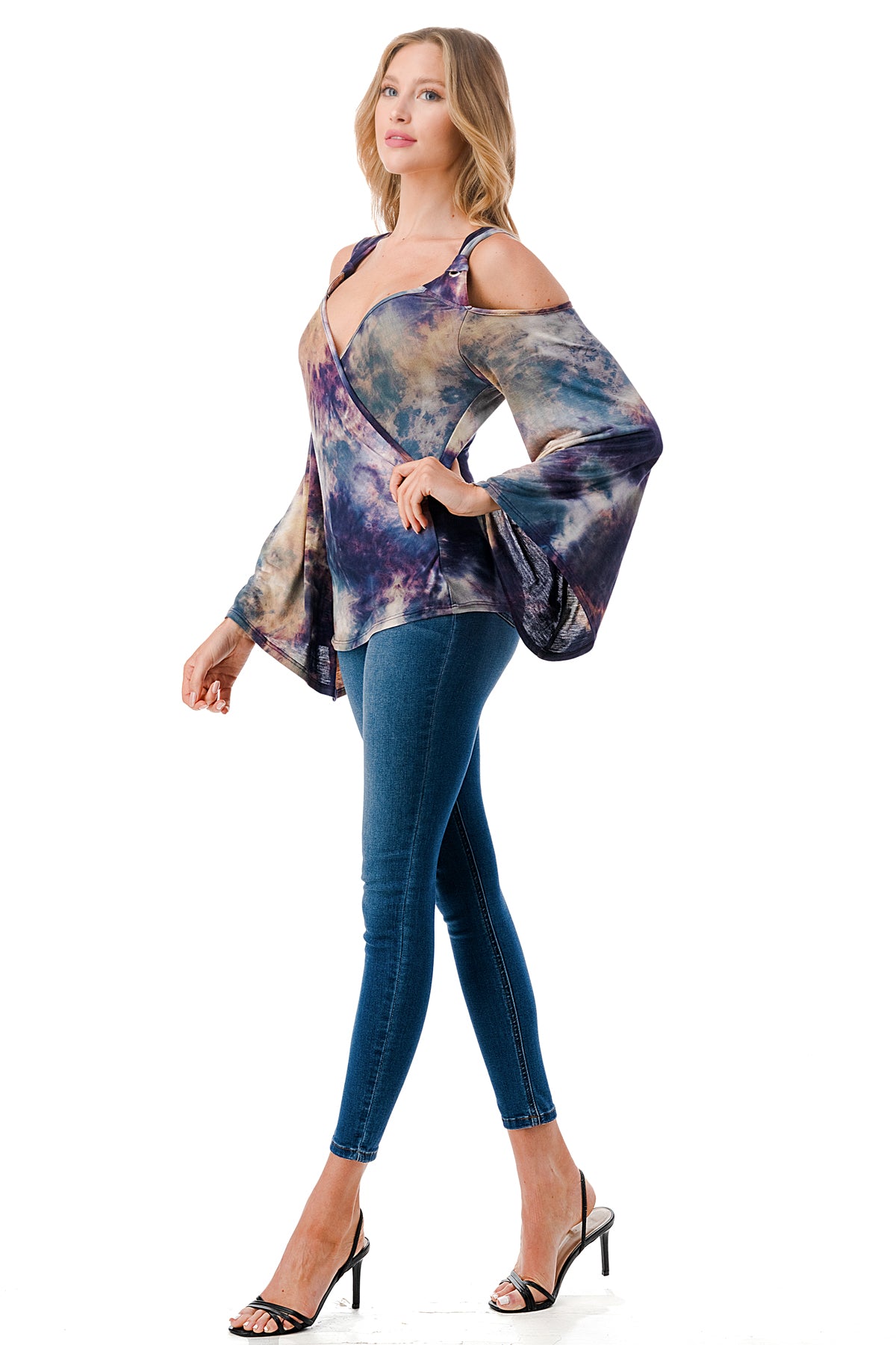 ALESSIA WRAP TOP (TAUPE TEAL TIE DYE)- VT2725