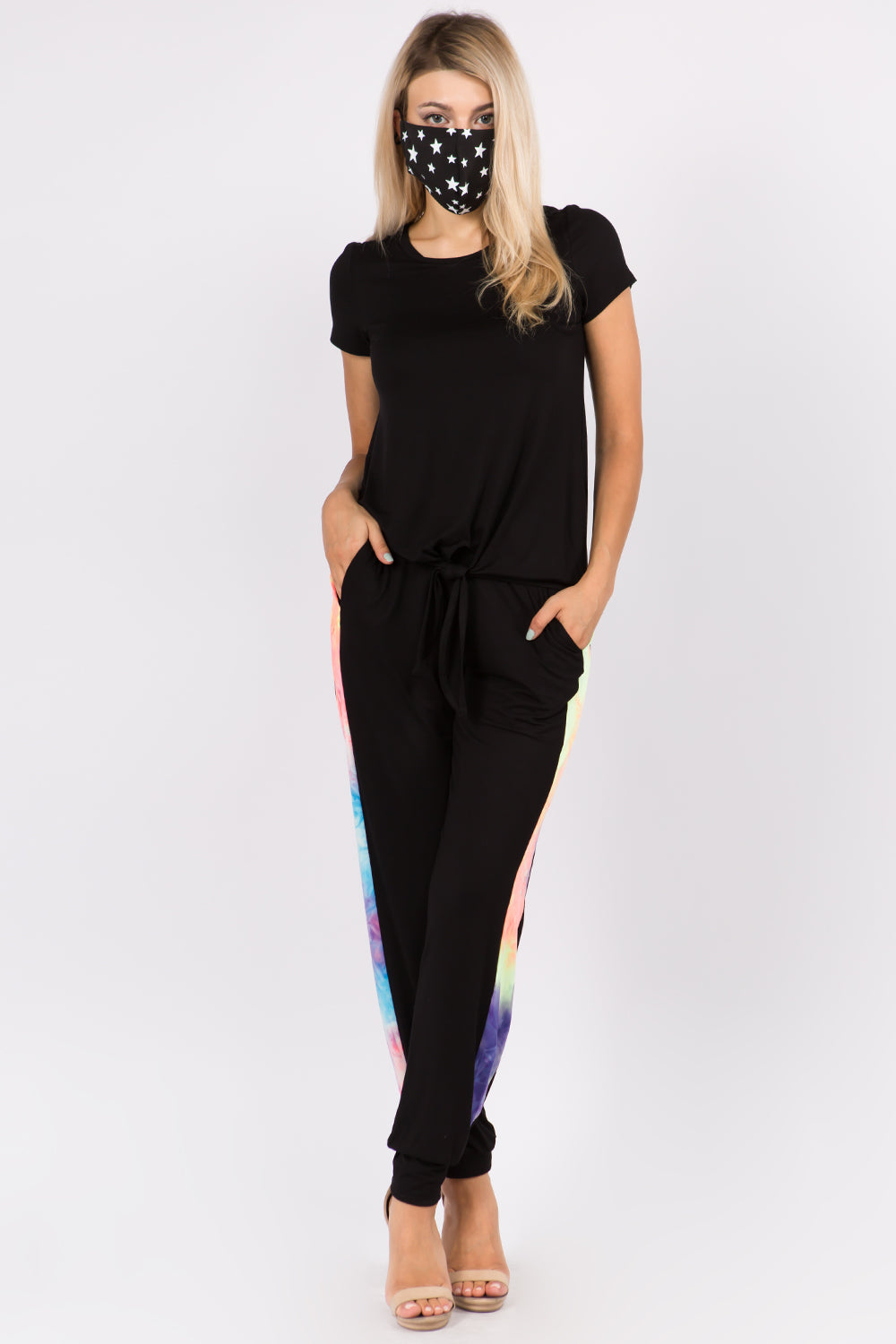 CORA FRONT TIE SHORT SLEEVE TOP (BLACK)- VT2755