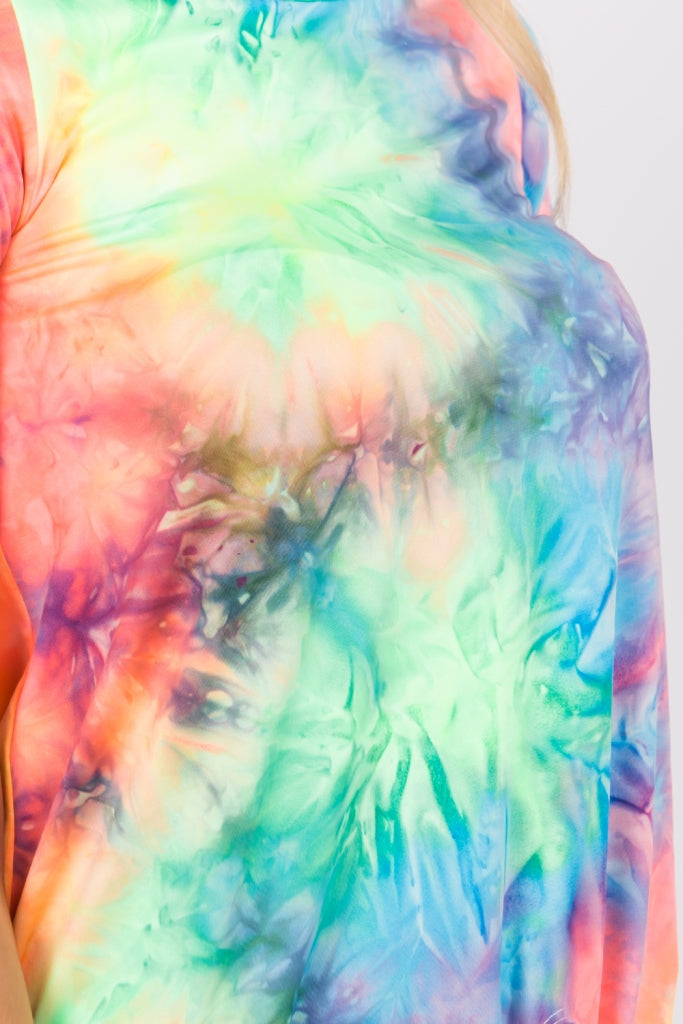 CORA FRONT TIE SHORT SLEEVE TOP (NEON GREEN TIE DYE)- VT2755T
