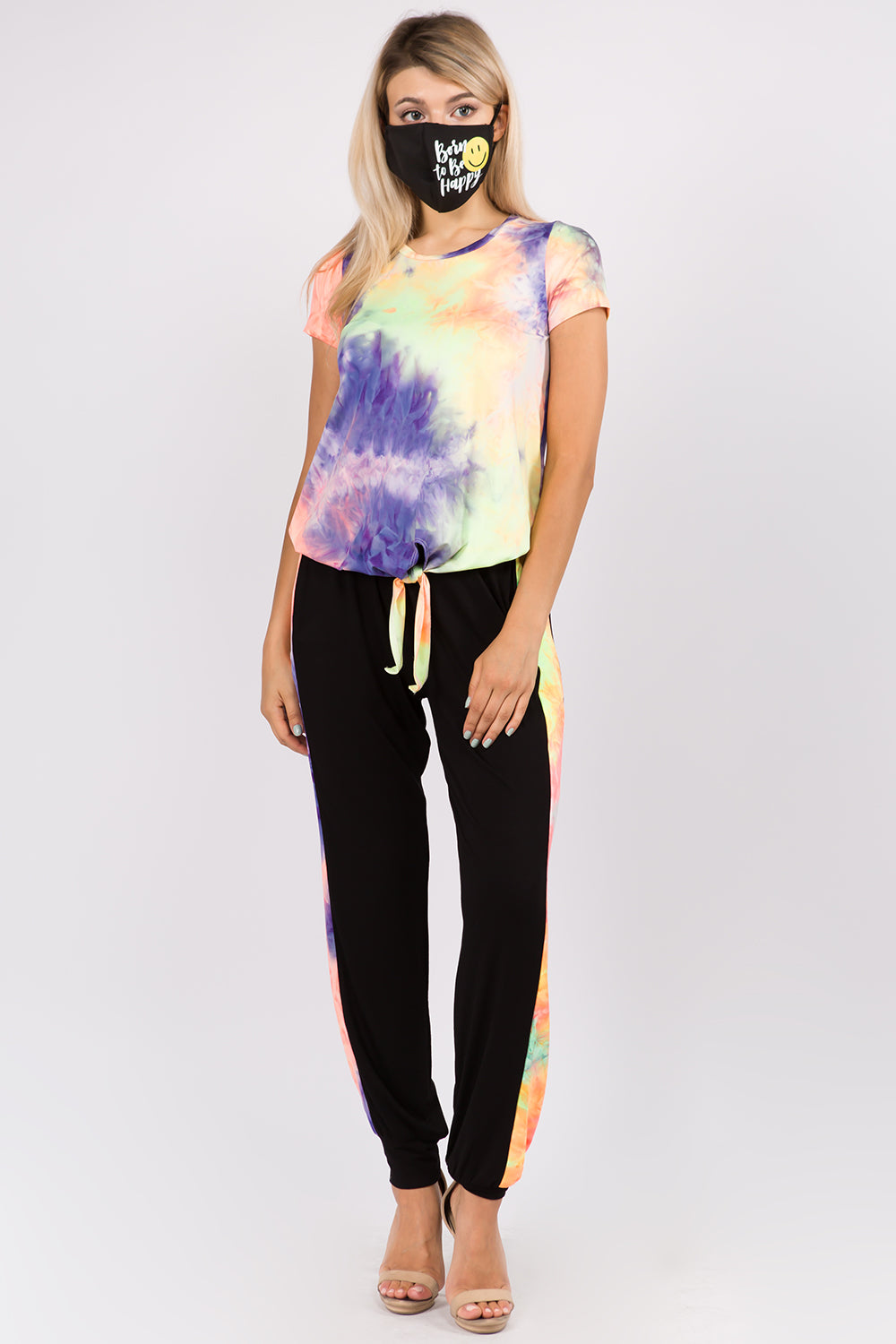 CORA FRONT TIE SHORT SLEEVE TOP (NEON PURPLE TIE DYE)- VT2755T
