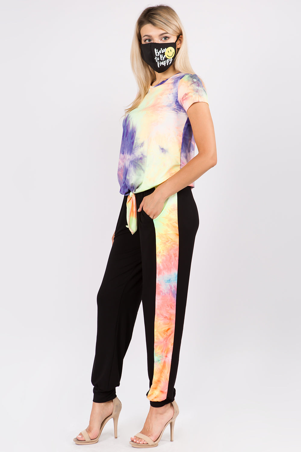 CORA FRONT TIE SHORT SLEEVE TOP (NEON PURPLE TIE DYE)- VT2755T
