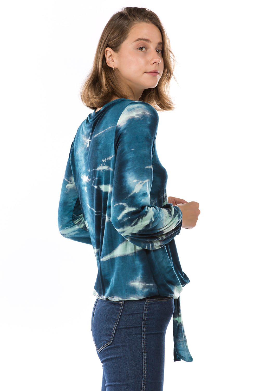 JEMIME FRONT TIE TOP (TEAL TIE DYE)-VT2770T