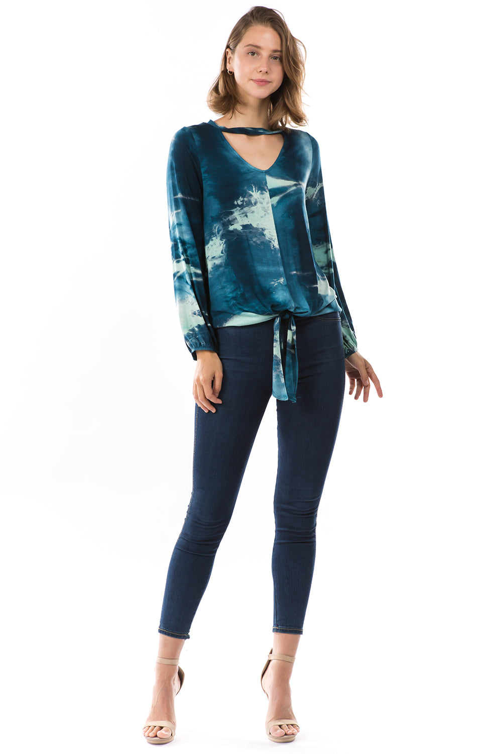 JEMIME FRONT TIE TOP (TEAL TIE DYE)-VT2770T