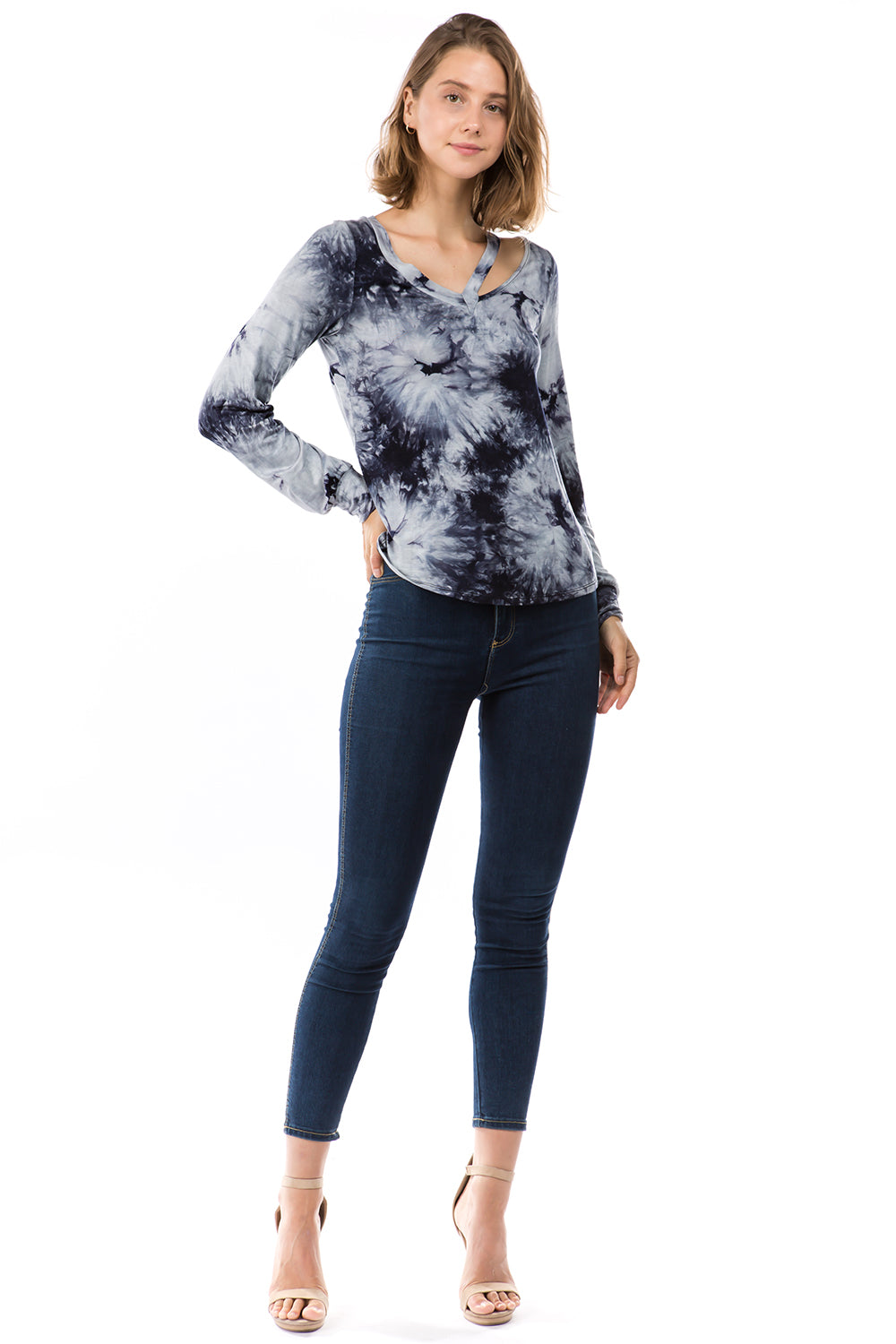 LUX OPEN NECK TOP (LT. GREY TIE DYE)-VT2779T
