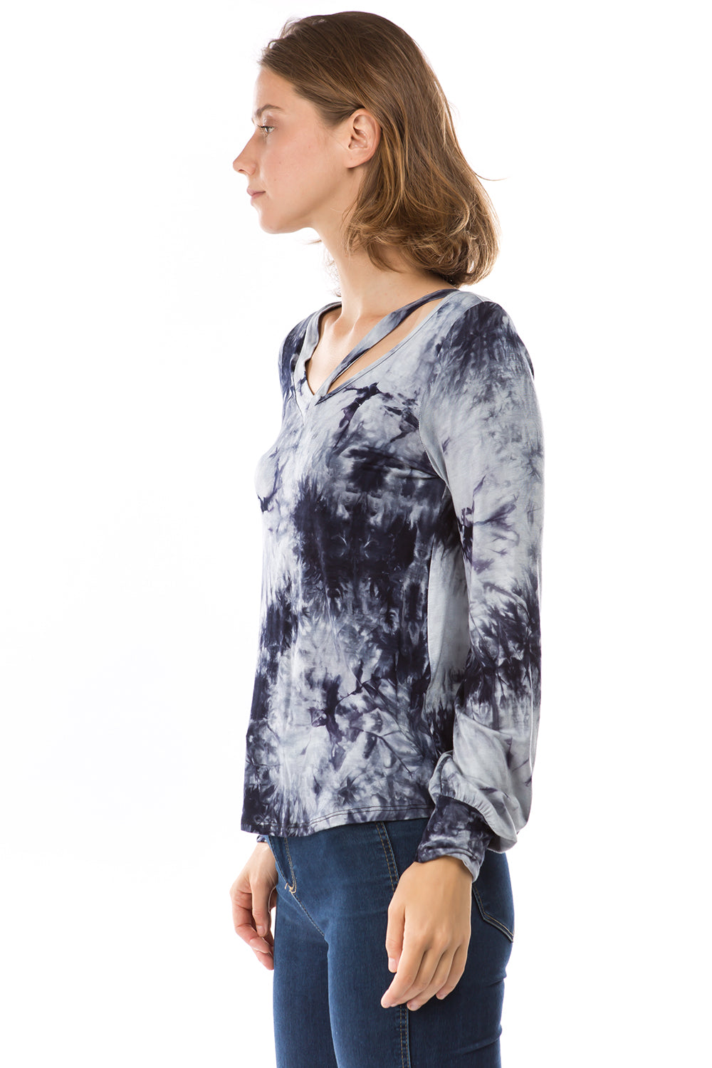 LUX OPEN NECK TOP (LT. GREY TIE DYE)-VT2779T