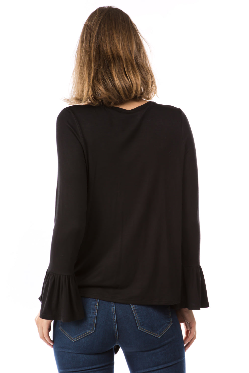 LUX RUFFLE SLEEVE TOP (BLACK)-VT2784