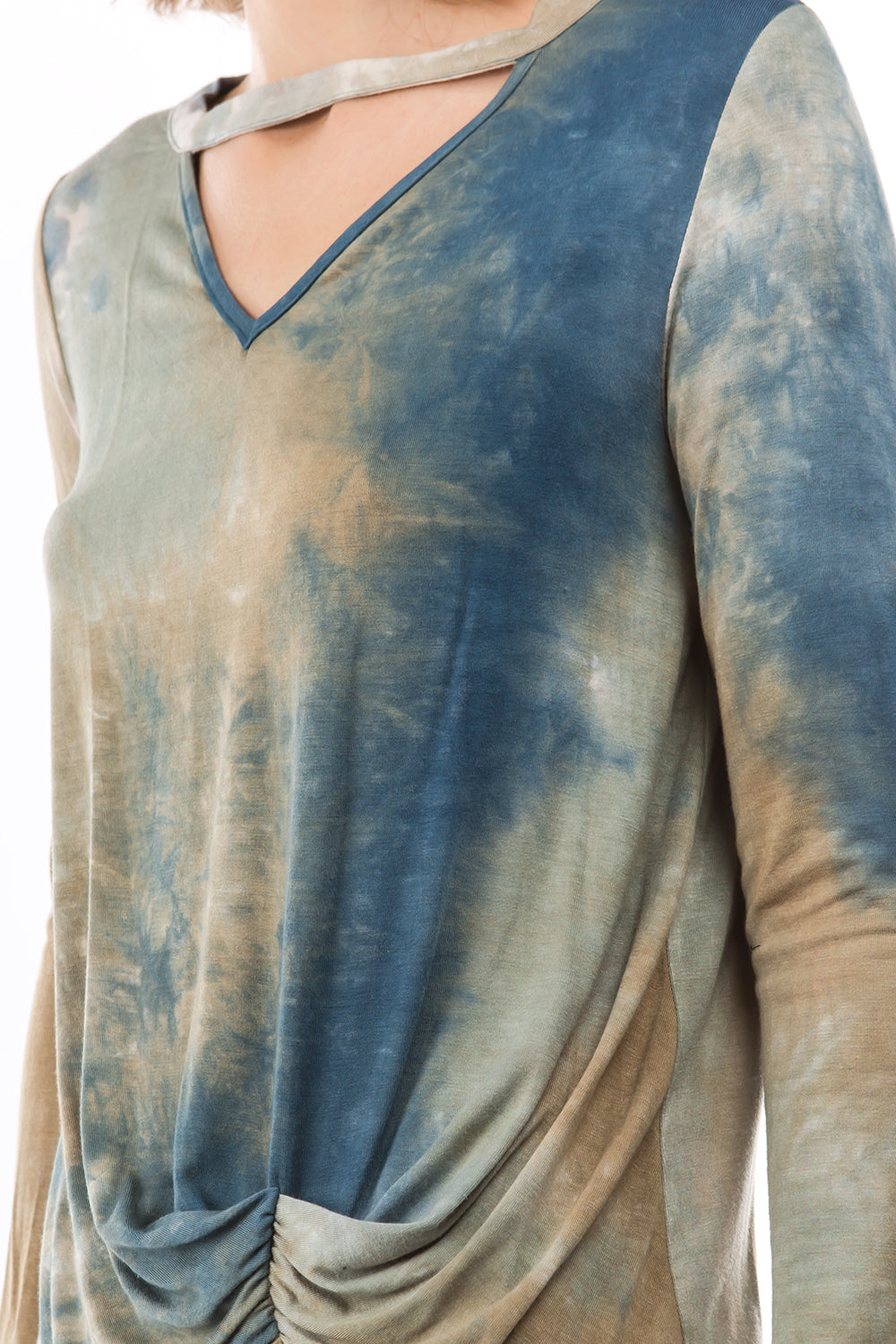 ALIA FRONT KNOTS TOP (TAUPE TEAL TIE DYE)-VT2785T