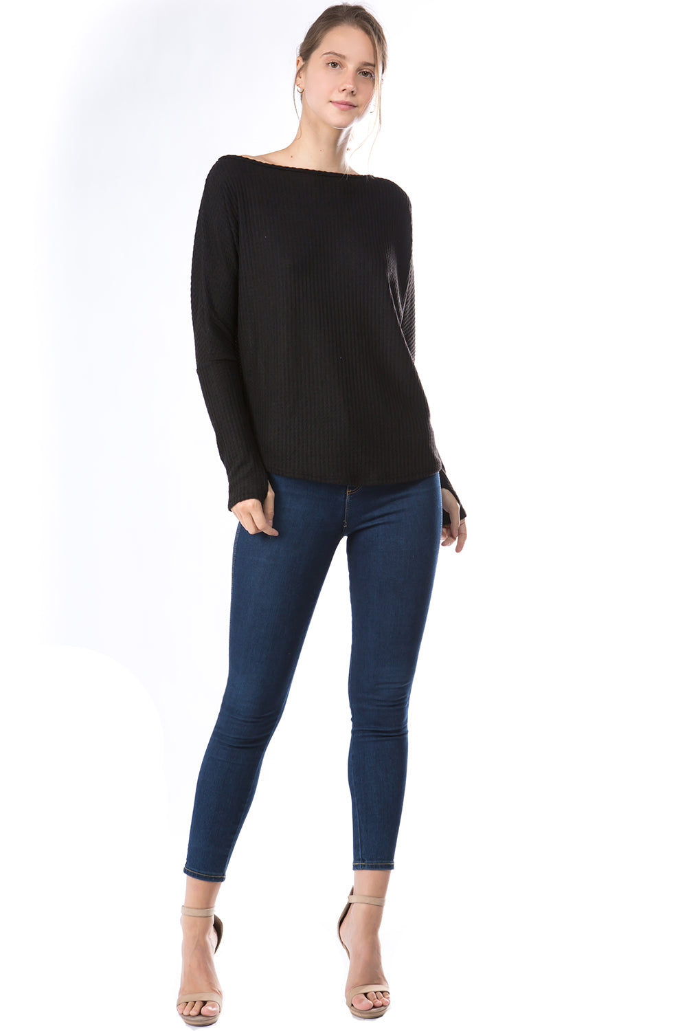 ALIA ONE OPEN SHOULDER TOP (BLUSH BLACK)-VT2791