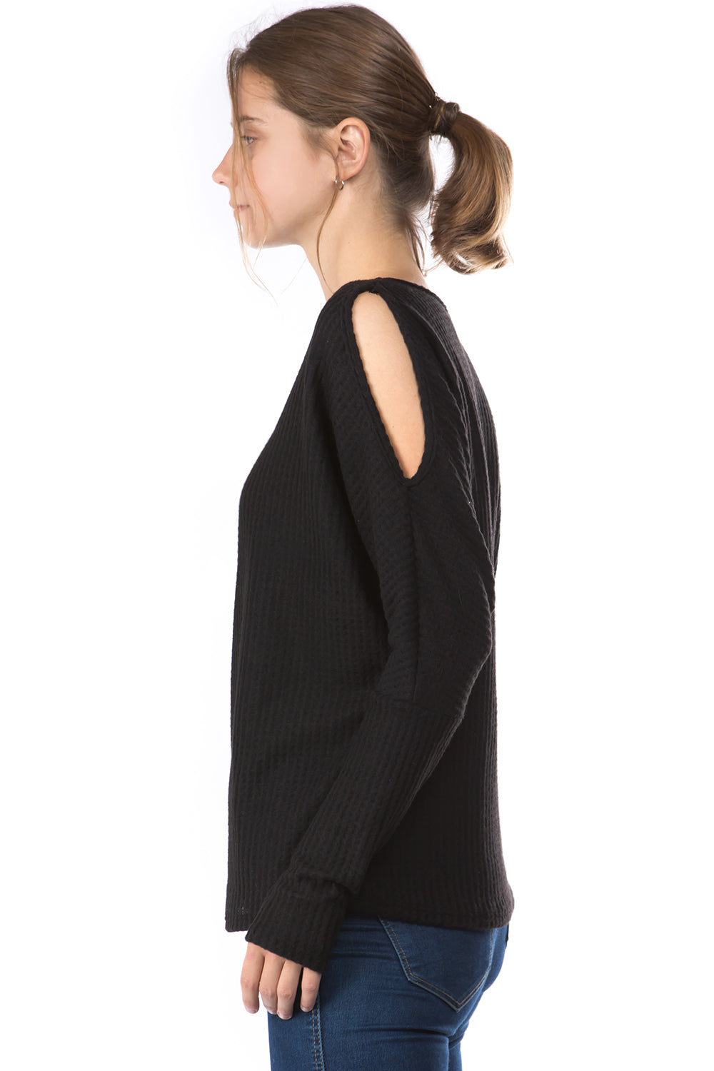 ALIA ONE OPEN SHOULDER TOP (BLUSH BLACK)-VT2791