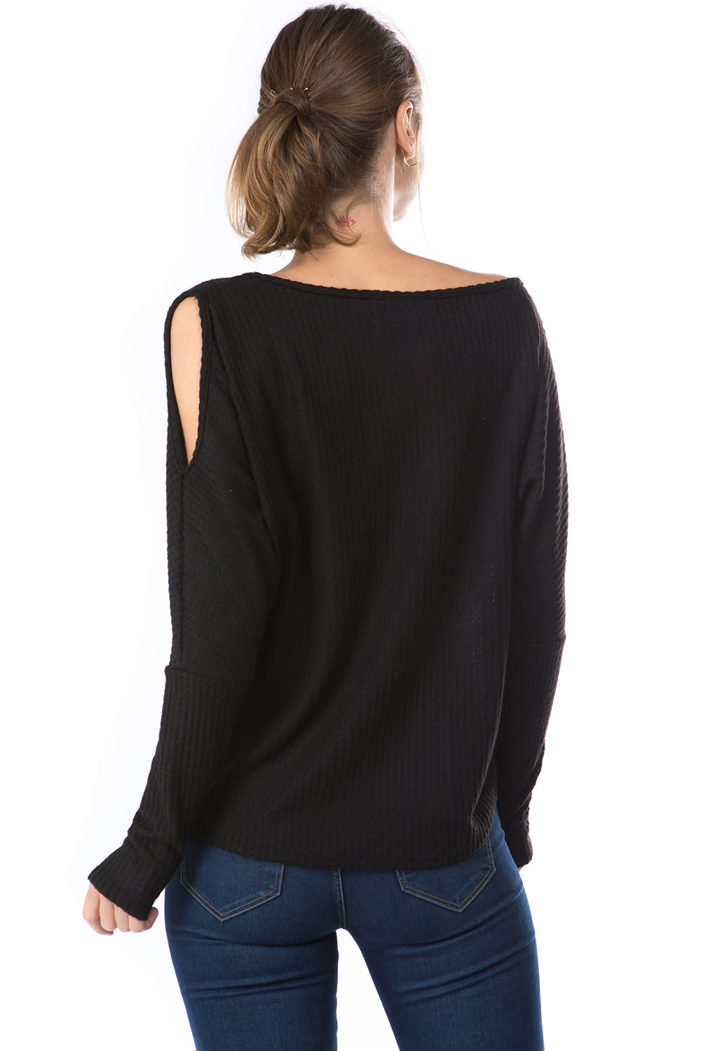 ALIA ONE OPEN SHOULDER TOP (BLUSH BLACK)-VT2791
